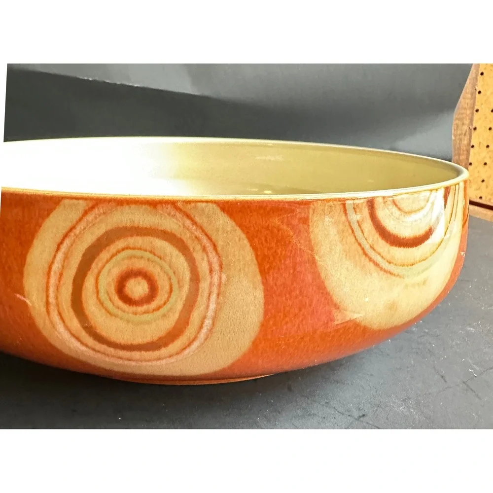 Denby Fire Chilli Serving Bowl Orange Cream Swirl Stoneware England Retired 10in